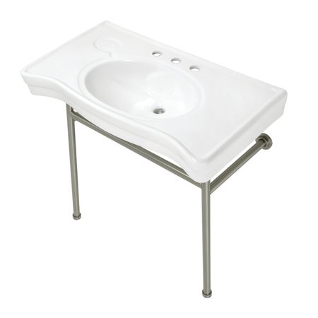 KINGSTON BRASS 36 Ceramic Console Sink with Stainless Steel Legs, WhiteBrushed Nickel VPB28140W88